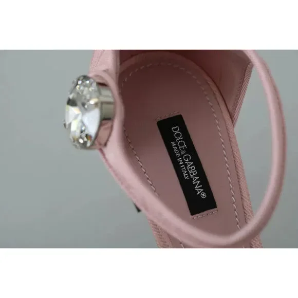 Dolce & Gabbana Pink Brocade Crystal Lily Ankle Strap Shoes